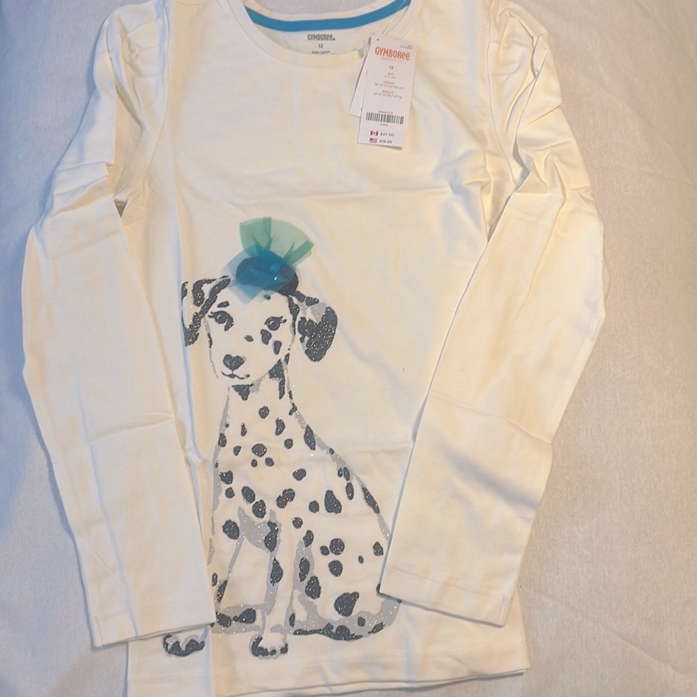 NWT Gymboree long sleeve shirt with Dalmatian w/cute sparkly green and blue hat.